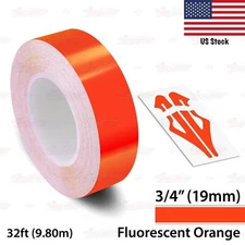3/4" Roll Vinyl Pinstriping Pin Stripe Line Tape Sticker 19mm FLUORESCENT ORANGE