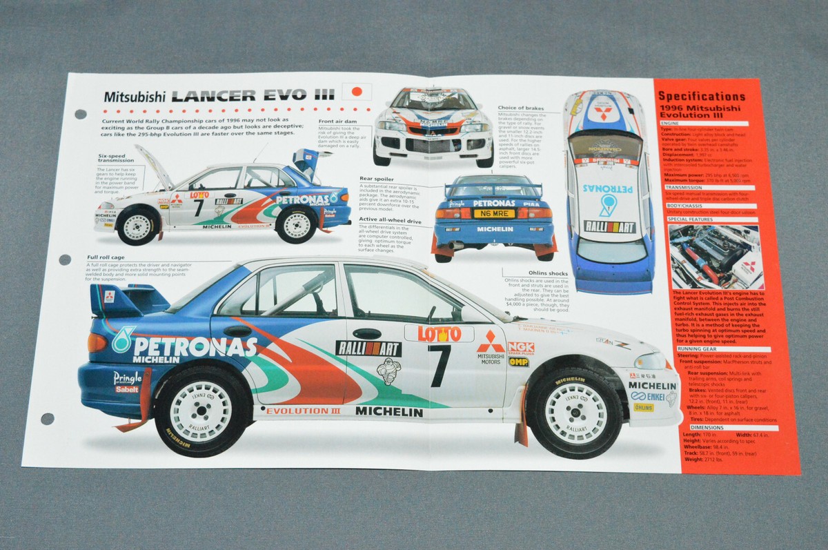 1995-1996 MITSUBISHI LANCER EVO III Rally Car SPEC SHEET BOOKLET