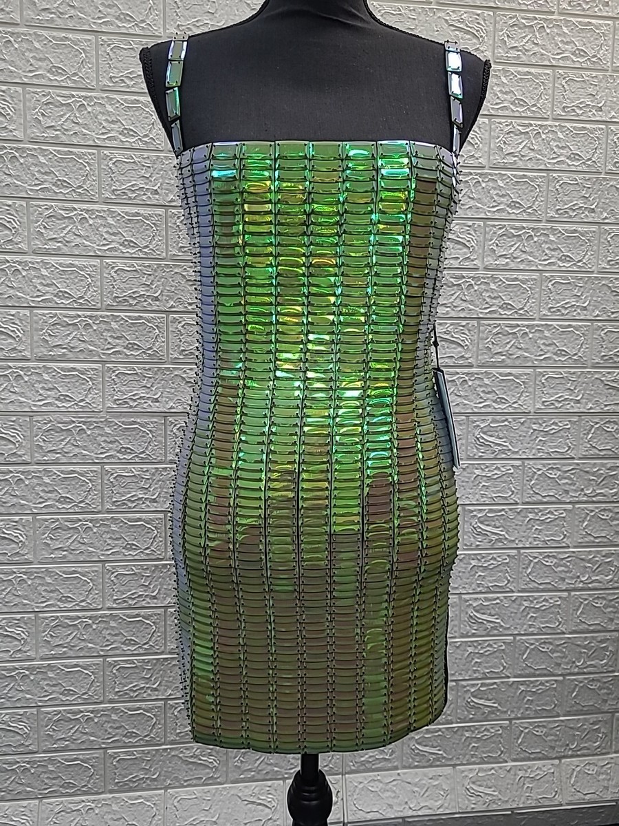 New Attico Rue Sleeveless Backless Slip Dress Irridescent Green/Black Size EU40 New Attico Rue Sleeveless Backless Slip Dress Irridescent Green/Black Size EU40
