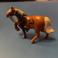 Vtg. Painted Die Cast Brown Horse W/Gold Chain and Saddle Painted Figurine Japan