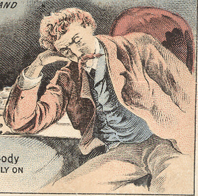 1880's PARKERS TONIC TRADE CARD, TIRED MAN BEFORE TONIC & AFTER, ALL WELL  X722