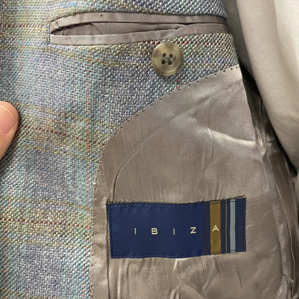 Ibiza синий переливающийся современный Sport пальто тень клетку куртка шелк льняной блейзер - Изображение 4 из 4