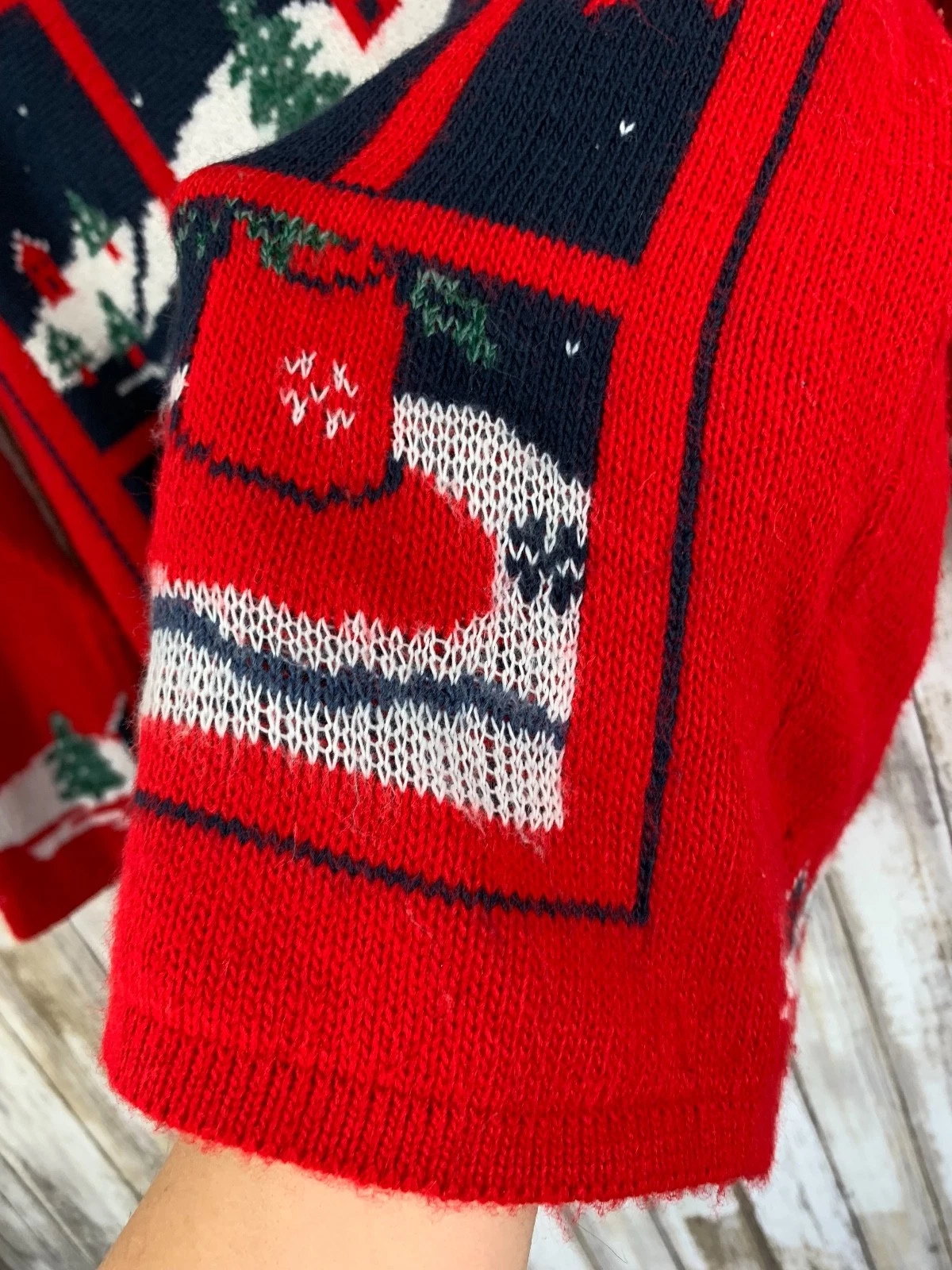 NUTCRACKER Ugly Christmas Sweater Bear Couple Window Scene Jumper L VINTAGE