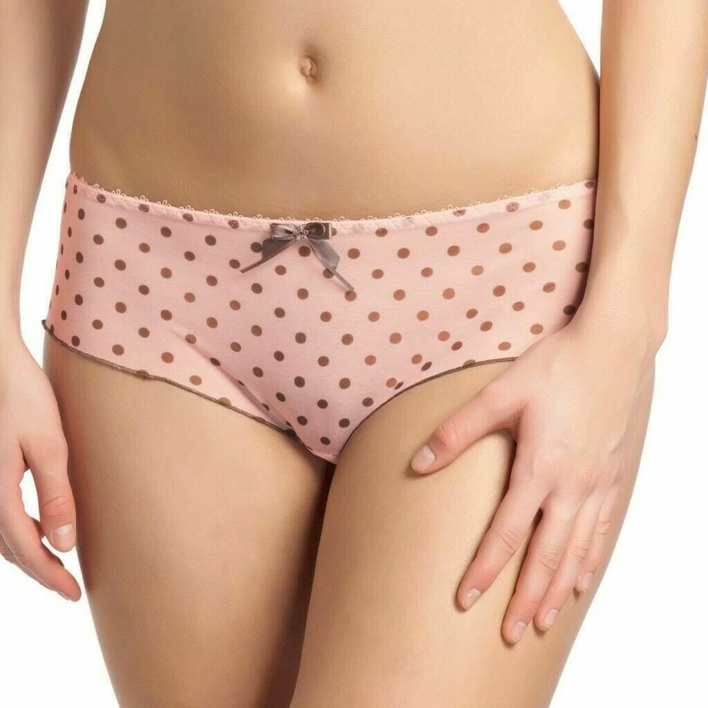 Freya Patsy Short Brief Pink Spot S 10 12 Semi Sheer Mesh Frill Knickers 1226