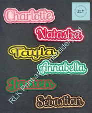Personalised Embroidered Name Patch Badge C1 Iron on sew on kids adults text