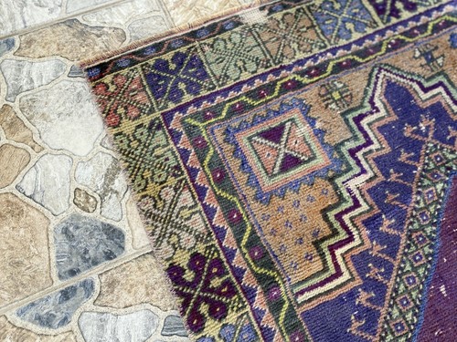 Geometric Oushak Vintage Turkish Rug Handmade Farmhouse Oriental Rug 3x6 ft - Picture 3 of 16