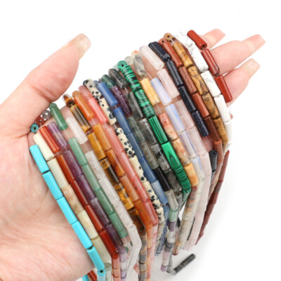 4*13mm Multi-color Gemstone Tube Cylinder Loose Beads for Jewelry Making DIY 16''
