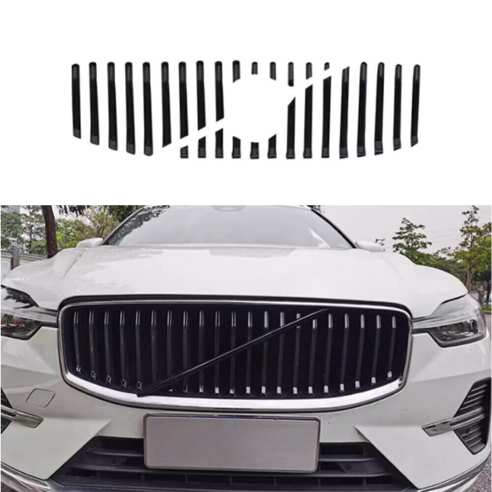 For Volvo XC60 2022-2024 Glossy Black Front Bumper Vertical Grille