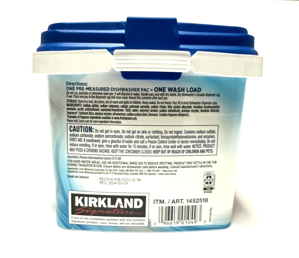 DETERGENTE LAVAVAJILLAS KIRKLAND SIGNATURE ULTRASHINE AROMA LIMÓN 115 CT PAQUETES Foto 3 de 4