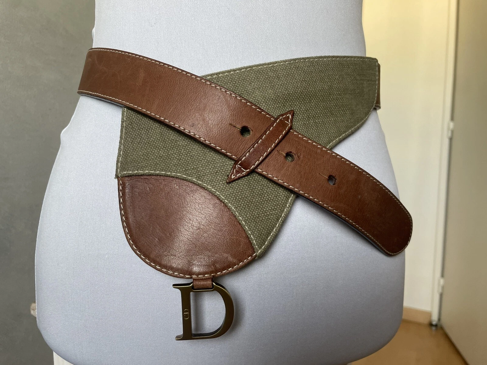 CHRISTIAN DIOR Saddle Ceinture Vintage. Très Bonne État. Marron Et Kaki