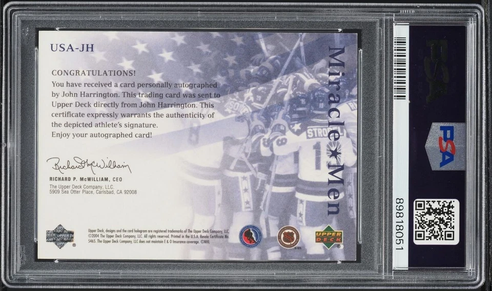 John Harrington Auto PSA 8 2004-05 UD Legendary MIRACLE MEN Autograph ON CARD SP - Image 2 of 2