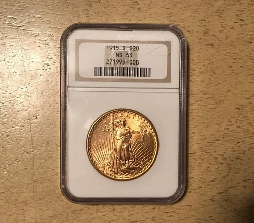 1915-S $20 SAINT-GAUDENS GOLD DOUBLE EAGLE NGC MS63 SAN FRANCISCO BRIGHT LUSTER!
