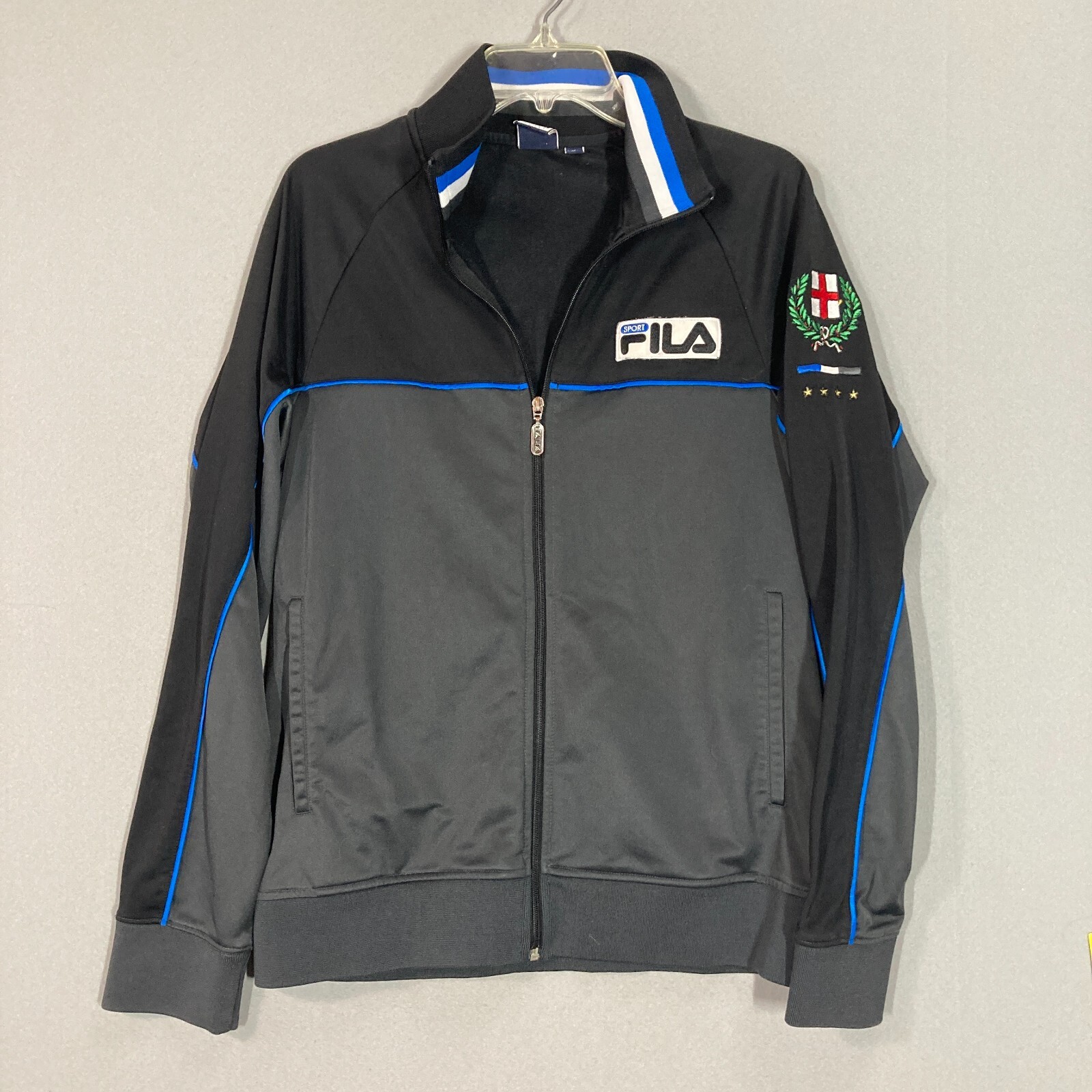 VINTAGE FILA SPORT ITALIA Giacca Uomo Taglia Media Traccia Grigia Nero Calcio