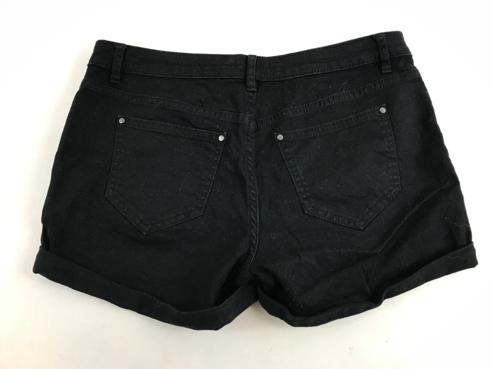 Pantalones Cortos LC Lauren Conrad Para Mujer Talla 6 Negros Denim Tiro Medio Lavado Oscuro Dobladillo con Puños Foto 2 de 4