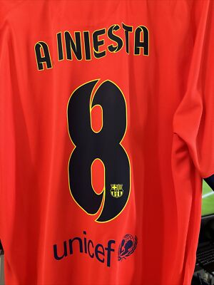 超激レア！！ A. Iniesta Bodega スポーツウェア 赤/黄色 New FC Barcelona Away ANDRES INIESTA #8 Kit top CAMISETA