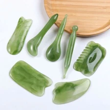7Pcs Set Natural Resin Facial Massage Tool Gua Sha Board Facial Relaxing Green