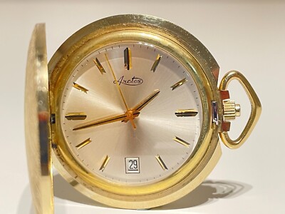 VINTAGE RARE LUXURY GERMANY GOLD PLATED POCKET MECHANICAL WATCH ''ARCTOS'' PUW 361