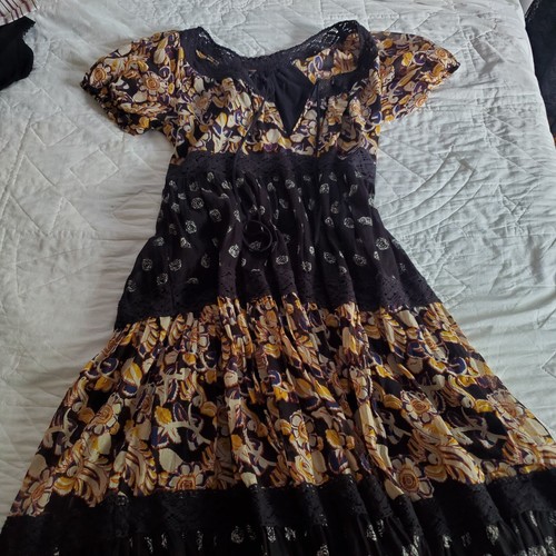 Free People Sun Chaser Midi Dress Size Medium Cottage Black Floral - Picture 5 of 8