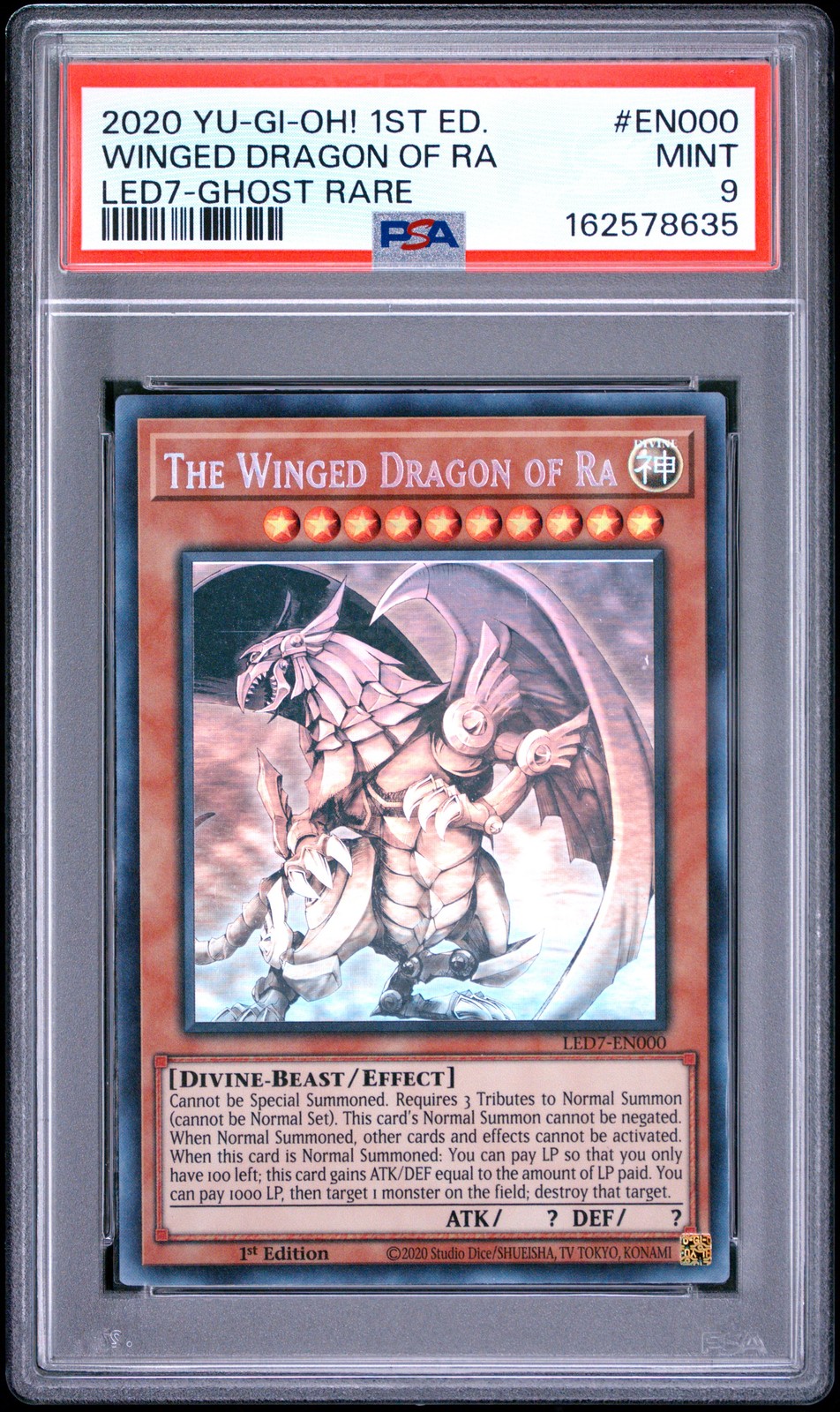 The Winged Dragon Of Ra LED7-EN000 1st Edition-Ghost Rare Yugioh PSA 9 *635