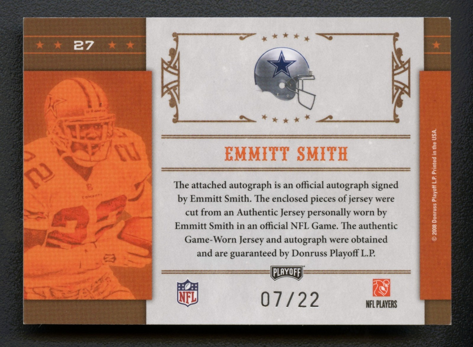 EMMITT SMITH 2008 NATIONAL TREASURES ALL PROS TRIPLE PATCH AUTO /22 *GAME-USED* view 2