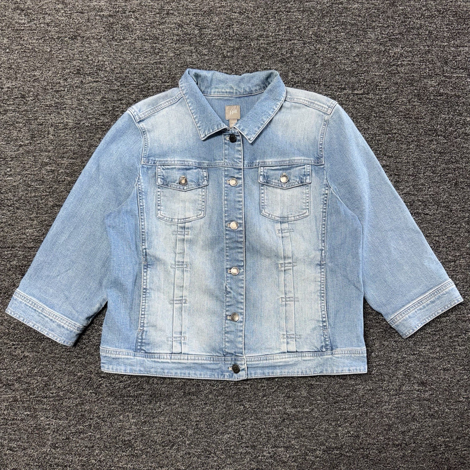Women’s J.Jill Stretch Light Wash Faded Casual Button Up Denim Jacket - Size L