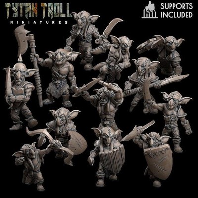 Goblin Raiders - 12 Miniatures - Pre-Assembled - Tytan Troll