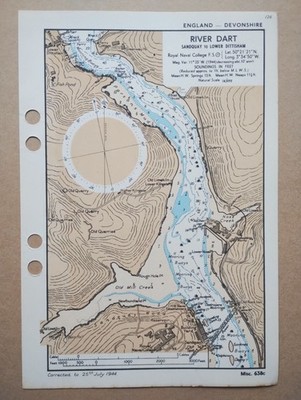 The River Dart, Devon - 1944 Vintage Admiralty Royal Navy Map (Seller Ref F6)