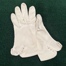 Vintage Short White Cotton Dress Gloves 3 Buttons Scalloped Tea Party