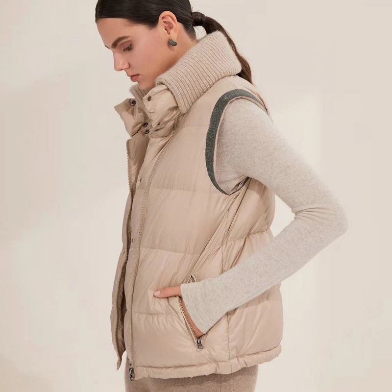 Brunello Cucinelli Mujer Otoño Invierno Nuevo Abajo Cuello Alto Cremallera Chaleco Foto 3 de 4