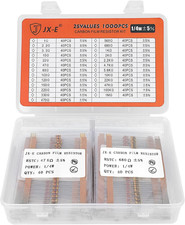 Resistors Assortment Kit, 1000 Pcs 25 Values 1 Ohm to 1M Ohm 1/4W Carbon Film Re