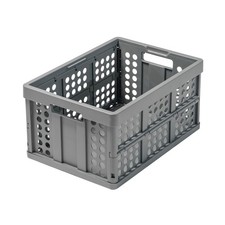 48 Qt Folding Box Basket Grey Plastic Collapsible Crate Storage Container