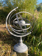 Galvanised Grey Metal Garden Armillary Ornament Movable Spheres Antique Style