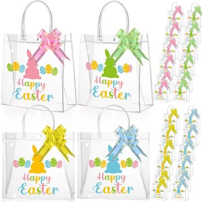 24 Pack Happy Easter Clear Gift Bags Bulk with Handles & Pull Bows, Reusable ...