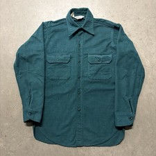 Vintage 80s Woolrich Chamois Button Up Shirt M Pine Green Outdoors USA