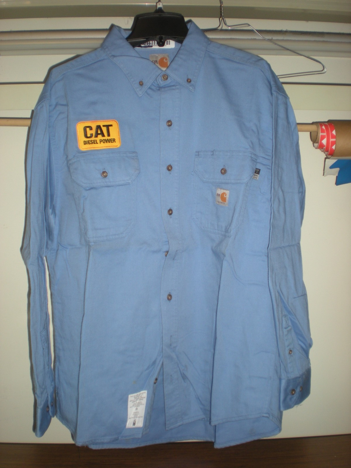 4New Carhartt FR Large Blue Flame Resistant Shirt CAT2 NFPA 2112 294-80 CAT LOGO