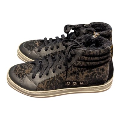 P448 Skate Boster Black Leopard Print Suede FurLined High Top Sneakers 36