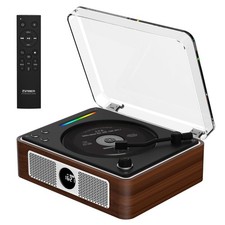 Retro Wooden CD Player for Home, Bluetooth Portable with Dual Brown