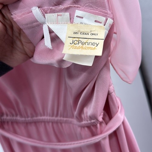 Abito JCPenney moda vintage anni 70 rosa chiffon volant lunghezza pavimento ballo costume - Foto 12 di 16
