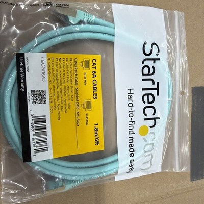 Startech C6ASPAT6AQ 6FT AQUA CAT6A ETHERNET CABLE SNAGLESS RJ45 UTP PATCH CABLE 