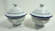 Apilco Tradition Blue Soup Bowls With Lid France Lion's Head Set Of 2