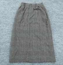 Vintage Ralph Lauren Skirt Women 6 Brown Green Plaid Pleated Wool Tweed Midi USA