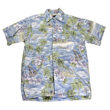 Go Barefoot Hawaiian Shirt Mens S Blue Floral Loop Collar Cotton USA Made