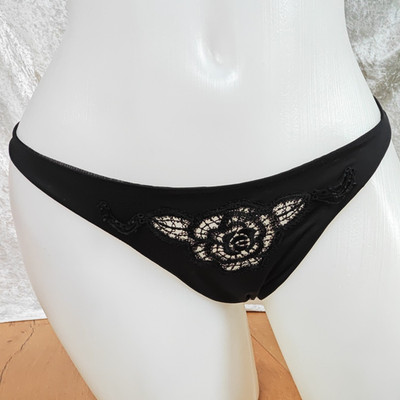 Cotton Club Damen Panty String Schwarz Spitze Blumen 38/40 
