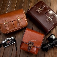 Leather Waterproof Vintage DSLR Camera Shoulder Messenger Bag Padded Partition
