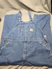 Vintage Carhartt R08 Denim Overalls 48x30 CO USA Made Workwear Paint Splatter