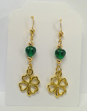 St. Patrick's Day SHAMROCK Dangle Earrings NEW Handmade w/ Irish Blessing