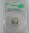 1943 D Mercury Dime MS66 FB PCGS OGH CAC Green Bean 90% Silver