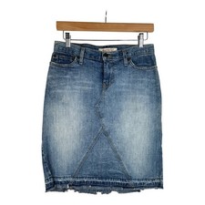 Vtg Abercrombie Fitch Skirt Womens 0 Blue Knee Length Denim Faded Frayed Y2K