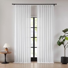 84 Inches Pinch Pleated Semi Sheer Curtains Linen 40"W x 84"L Pack of 2 White