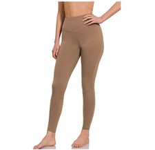 Women's Zenana Plus Size Wide Waistband Full Length Leggings Brown 1X
